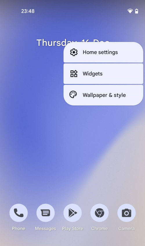 Tap and hold on the Home screen then select Widgets